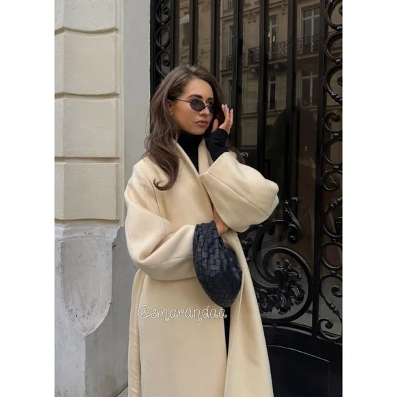 Zara Oversized Wool Blend Coat Cream Size L - Picture 10 of 17